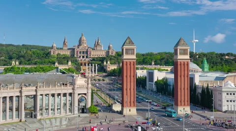 View on The National Art Museum of Catalonia timelapse Stock Footage 59174218