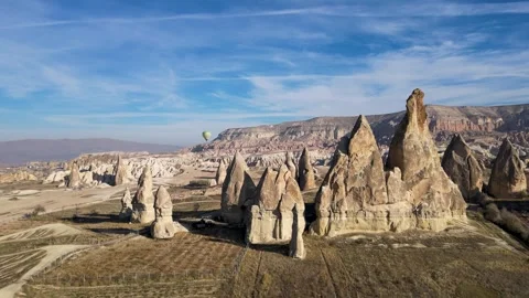 View of the natural beauty of the Rose Red Valley in Cappadocia, Turkey Stock Footage 260928811