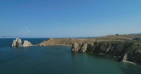 View of the natural landmark of Olkhon Island - Shamanka Rock. Baikal Lake in Video stock 123765460