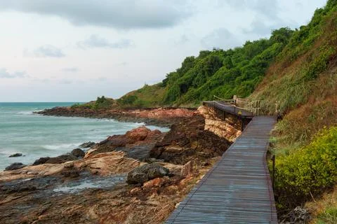 View of the nature trail, which is a long wooden bridge in Khao Laem Ya Natio Stock Photos