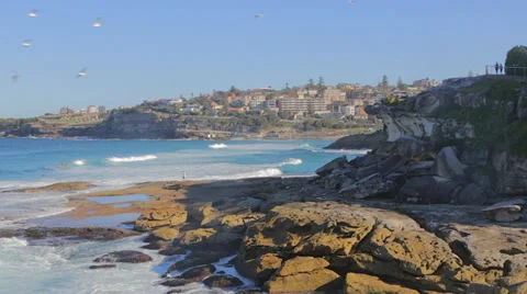 A view of neighbor Bronte beach from Bondi beach Stock Footage 36685548