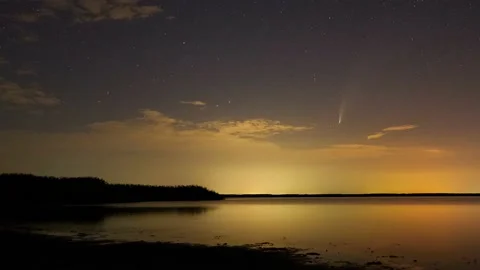 View of the  Neowise comet in the night sky Stock Footage 136032064