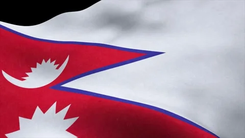 View of the Nepal flag waving in wind animation isolated on black background Stock Footage 327079857