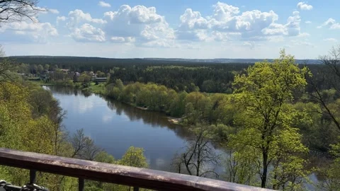 View of Neris River from Observation Deck in Verkiai Regional Park in Vilnius Stock Footage 273984043
