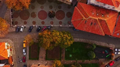 View of Nesebar's historic architecture from above with colorful rooftops Stock Footage 322771667