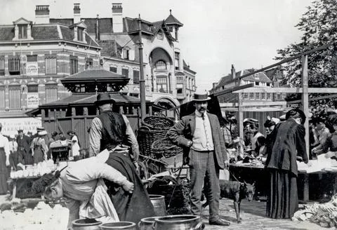 View of the Neude in Utrecht during the commodity market on Saturday morni... Stock Photos