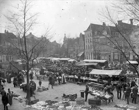 View of the Neude in Utrecht during the commodity market on Saturday morni... Stock Photos
