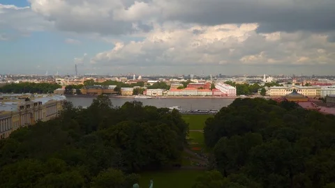 View of the Neva embankment from the colonnade of St. Isaac's Cathedral Stock Footage