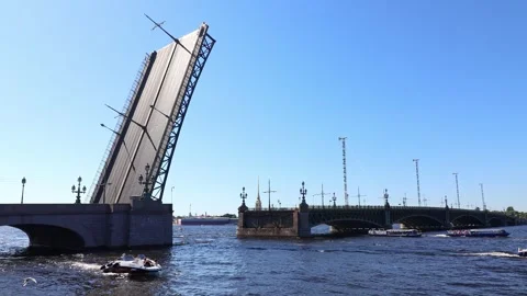 View of the Neva River and active movement of river transport Stock Footage 313294155