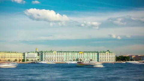 View on the Neva river and Winter Palace. Stock Footage 98407898