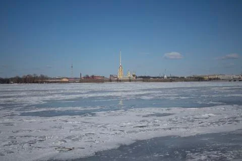 View from the Neva River to the Peter and Paul Fortress, St. Petersburg Stock Photos