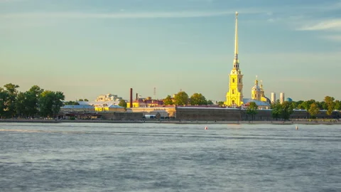 View on the Neva river Saints Peter and Paul Cathedral. Stock Footage 98501500