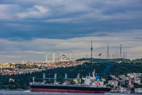 The view to the new and largest mosque in Turkey Stock Photos