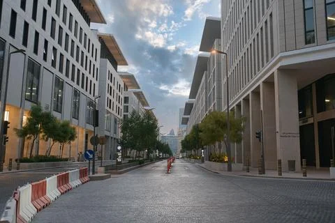 The view of the new district with minimalistic architecture of Doha Stock Photos