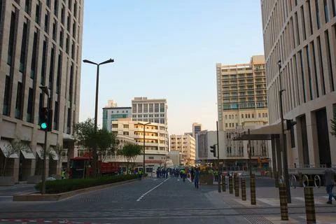 The view of the new district with minimalistic architecture of Doha Stock Photos