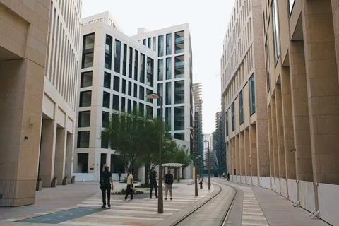 The view of the new district with minimalistic architecture of Doha Stock Photos