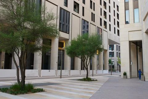 The view of the new district with minimalistic architecture of Doha Stock Photos