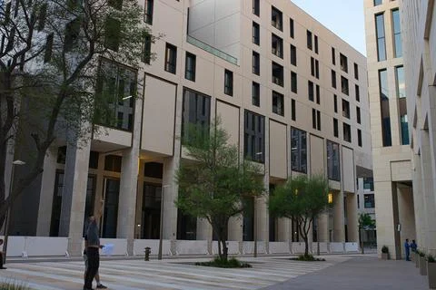 The view of the new district with minimalistic architecture of Doha Stock Photos