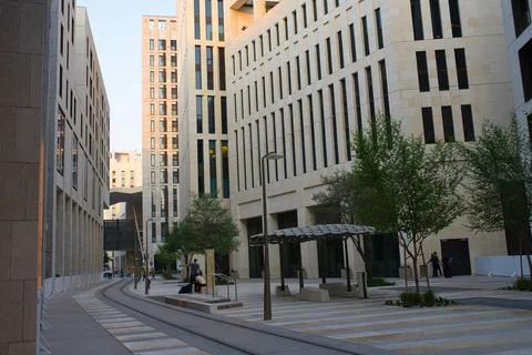 The view of the new district with minimalistic architecture of Doha Stock Photos