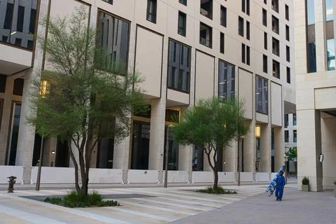 The view of the new district with minimalistic architecture of Doha Stock Photos