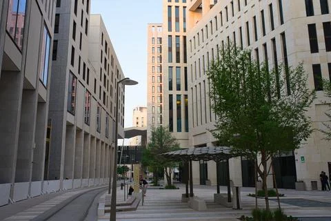 The view of the new district with minimalistic architecture of Doha Stock Photos