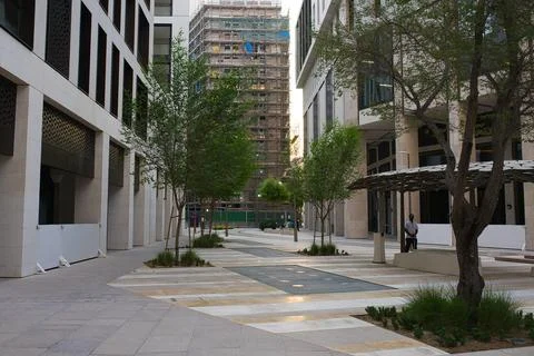 The view of the new district with minimalistic architecture of Doha Stock Photos