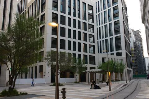 The view of the new district with minimalistic architecture of Doha Stock Photos