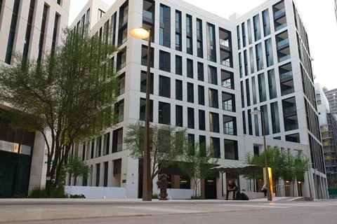 The view of the new district with minimalistic architecture of Doha Stock Photos