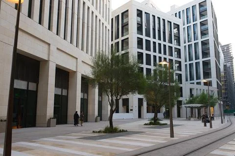 The view of the new district with minimalistic architecture of Doha Foto stock