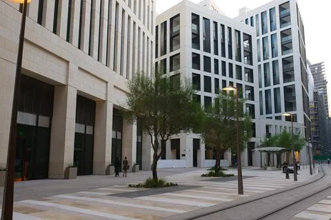 The view of the new district with minimalistic architecture of Doha Stock Photos