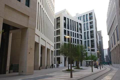 The view of the new district with minimalistic architecture of Doha Foto stock
