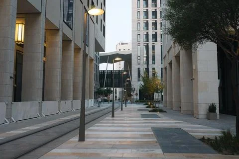 The view of the new district with minimalistic architecture of Doha Stock Photos