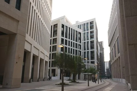 The view of the new district with minimalistic architecture of Doha Stock Photos