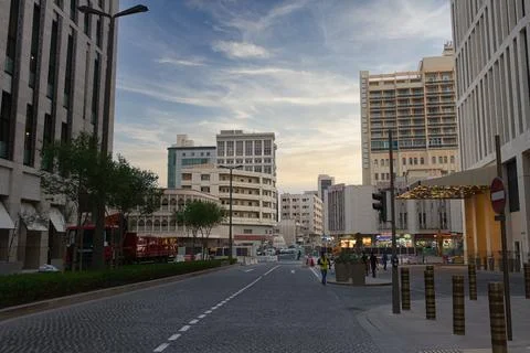 The view of the new district with minimalistic architecture of Doha Stock Photos