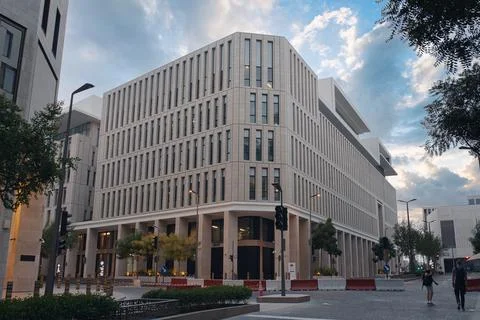 The view of the new district with minimalistic architecture of Doha Stock Photos