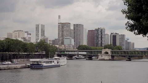 View of the new district of Paris from the river Seine Stock Footage 80411404