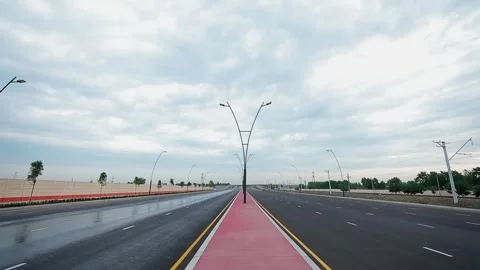 View of a New Empty Asphalt Road with Lane Markings Stock Footage 330577710