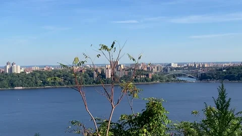View From New Jersey of Hudson River, the Western Bronx, northern Manhattan Stock Footage 170901383