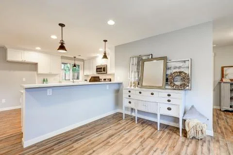 View of New kitchen with white cabinets, Stock Photos
