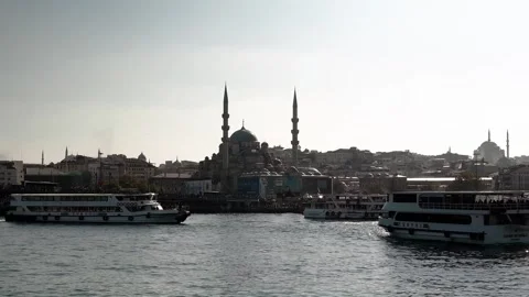 View of the New Mosque in Istanbul from a boat Stock Footage 281645053