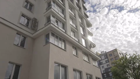 View at new multi storey house in Mayak Minska area Stock Footage 95037123