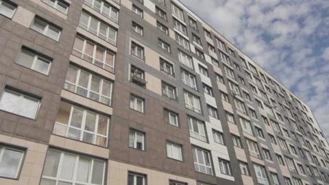 View at new residential multi storey house in Mayak Minska area Stock Footage 95037643