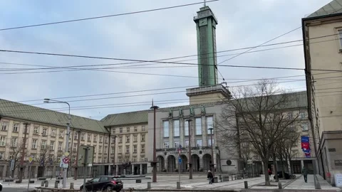 View Of New Town Hall Tower on the Square in Ostrava Czech Republic, watch tower Vidéo 265486993