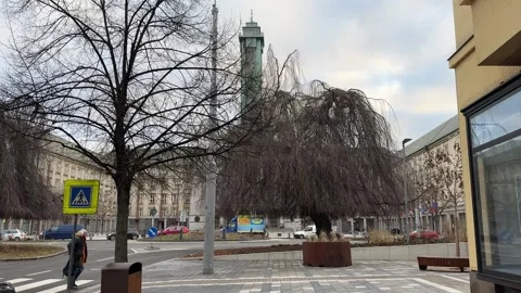 View Of New Town Hall Tower on the Square in Ostrava Czech Republic, watch tower Stock Footage 265486997