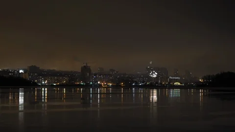View of the New Year's Fireworks in the Night Sky over the City Stock Footage 101433073
