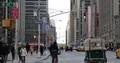 View of New York City with Cars Traffic Sixth Avenue and Pedestrians on Sidewalk 4k or 4k+ Resolution