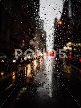 View of New York City on Rainy Evening Stock Photos