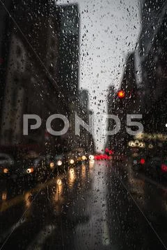 View of New York City on Rainy Evening Stock Photos