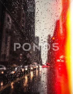 View of New York City on Rainy Evening Stock Photos