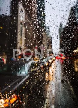 View of New York City on Rainy Evening Stock Photos